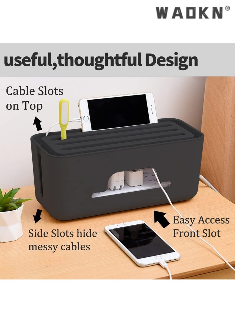 WAOKN Advanced Cable Management Box Extension, Large Wire Organizer with Slotted Top for Phones and Tablets, Surge Protection for Home and Office, Neat and Safe Power Cord Storage  - Image 2