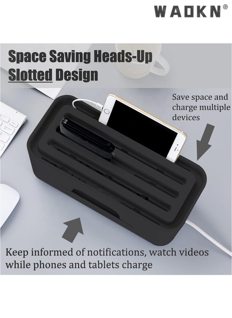 WAOKN Advanced Cable Management Box Extension, Large Wire Organizer with Slotted Top for Phones and Tablets, Surge Protection for Home and Office, Neat and Safe Power Cord Storage  - Image 3