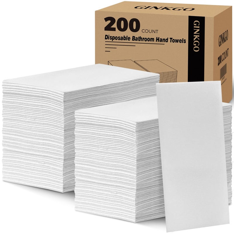 GINKGO 200 Pack Disposable Linen-Feel Guest Hand Towels, Thick & Absorbent Paper Hand Napkins, Cloth-Like Bathroom Towels for Everyday, Wedding, Party & Kitchen â€“ White - Image 1