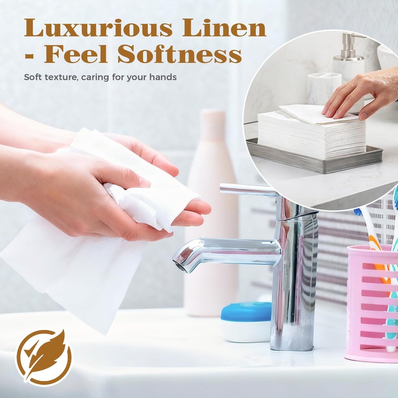 GINKGO 200 Pack Disposable Linen-Feel Guest Hand Towels, Thick & Absorbent Paper Hand Napkins, Cloth-Like Bathroom Towels for Everyday, Wedding, Party & Kitchen â€“ White - Image 4