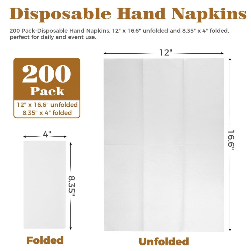 GINKGO 200 Pack Disposable Linen-Feel Guest Hand Towels, Thick & Absorbent Paper Hand Napkins, Cloth-Like Bathroom Towels for Everyday, Wedding, Party & Kitchen â€“ White - Image 2