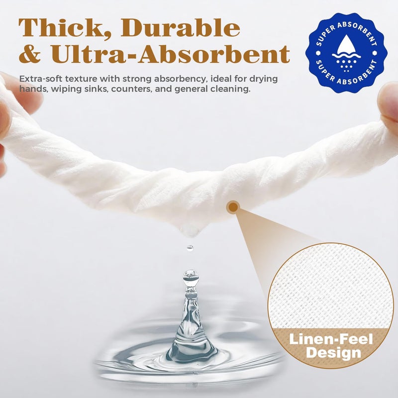 GINKGO 200 Pack Disposable Linen-Feel Guest Hand Towels, Thick & Absorbent Paper Hand Napkins, Cloth-Like Bathroom Towels for Everyday, Wedding, Party & Kitchen â€“ White - Image 3