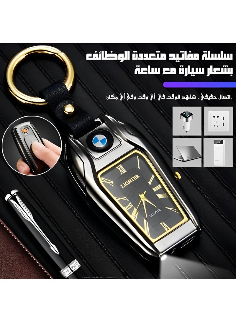 REOCLE Metal Multifunction Watch Lighter Personalized Car Keychain Watch Multifunctional Rechargeable With Compass Gadgets - Image 2