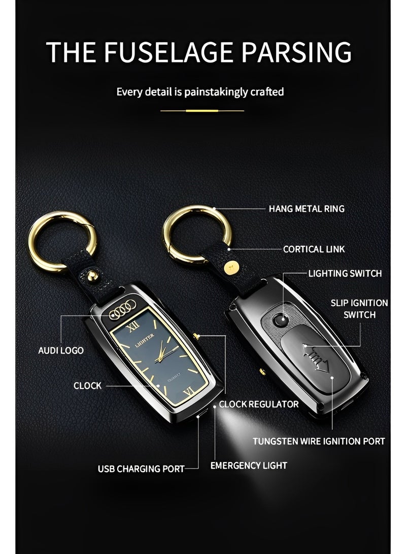 REOCLE Metal Multifunction Watch Lighter Personalized Car Keychain Watch Multifunctional Rechargeable With Compass Gadgets - Image 5