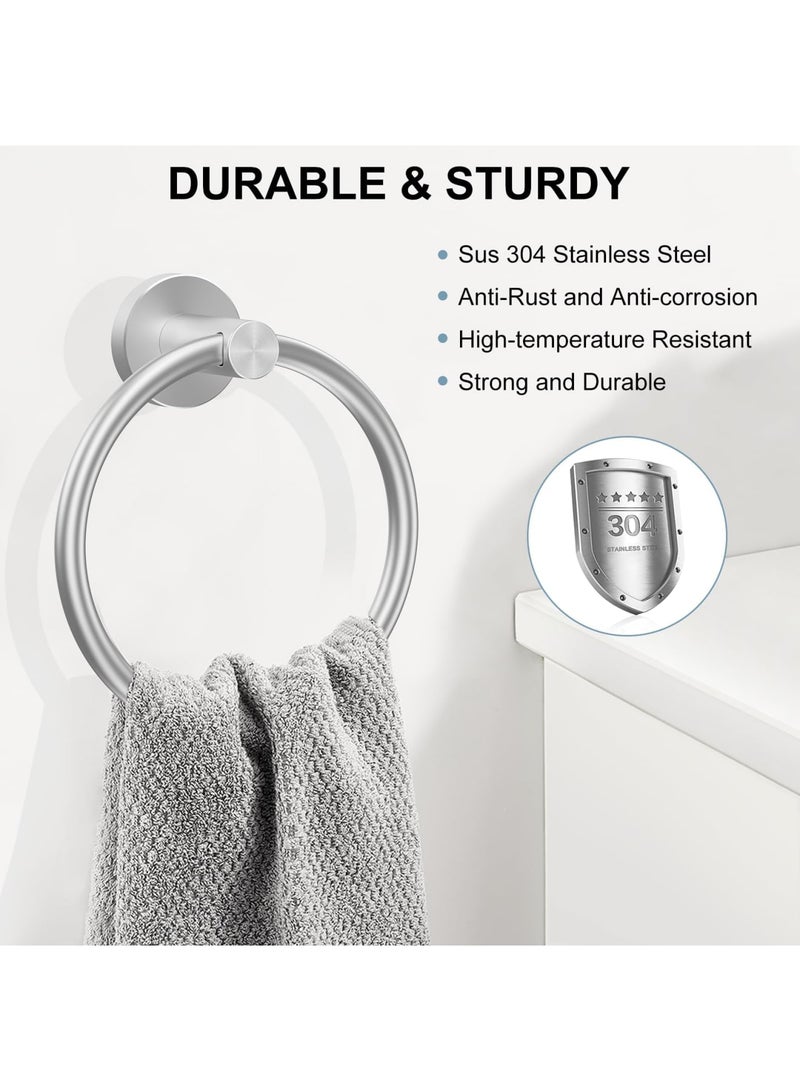 SYOSI Towel Holder for Bathroom Wall, Stainless Steel Hand Towel Ring, Heavy Duty Towel Hanger for Bath, Kitchen, Drill Hole Installation, Silver Finish, Durable & Space-Saving Design(Silver) - Image 2