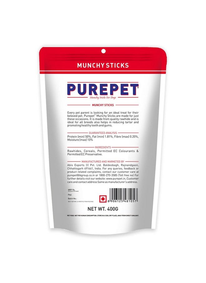 PUREPET PUREPET Dog Treat Munchy Sticks, Mutton Flavour 400G Pack, All Life Stages  - Image 2