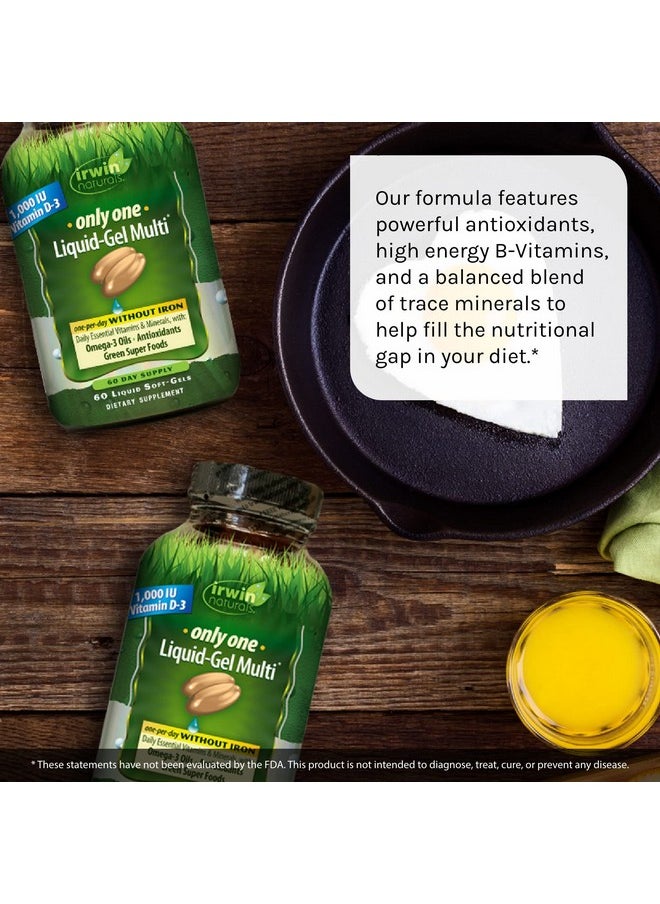 Irwin Naturals - Only One Liquid Gel Multi No Iron Daily Essential Vitamins Minerals Antioxidants Omega 3 & Green Super Foods 60 Liquid Softgels - Image 1