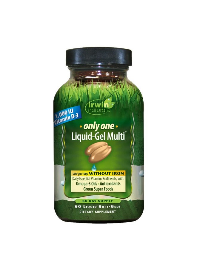 Irwin Naturals - Only One Liquid Gel Multi No Iron Daily Essential Vitamins Minerals Antioxidants Omega 3 & Green Super Foods 60 Liquid Softgels - Image 1