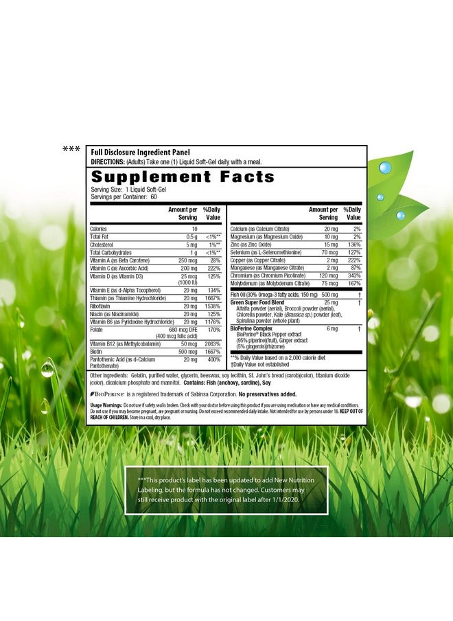 Irwin Naturals - Only One Liquid Gel Multi No Iron Daily Essential Vitamins Minerals Antioxidants Omega 3 & Green Super Foods 60 Liquid Softgels - Image 1