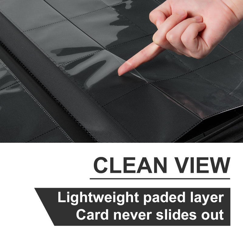 GEAoffice 16 Pocket Trading Card Binder for 1000+ Cards, Ringless Side-Loading 4x4 Card Binder with Zipper Closure, PU Leather 1024 Card Binder for MTG/TCG/Baseball/Sports&Game Cards, Black - Image 3