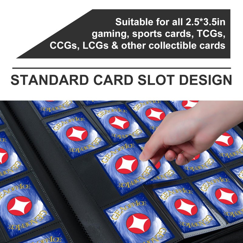 GEAoffice 16 Pocket Trading Card Binder for 1000+ Cards, Ringless Side-Loading 4x4 Card Binder with Zipper Closure, PU Leather 1024 Card Binder for MTG/TCG/Baseball/Sports&Game Cards, Black - Image 4