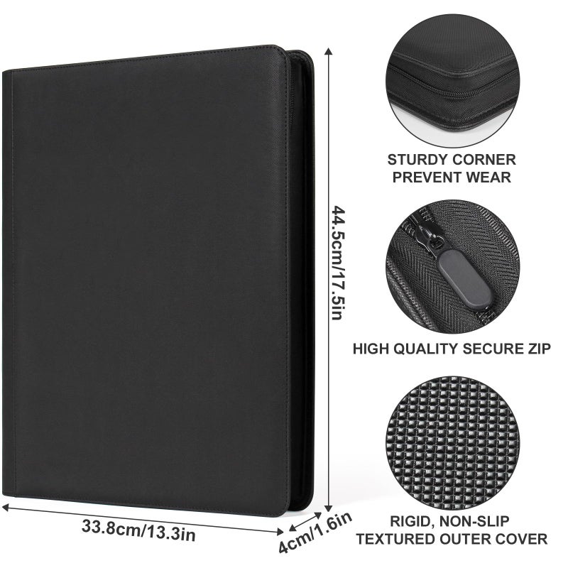 GEAoffice 16 Pocket Trading Card Binder for 1000+ Cards, Ringless Side-Loading 4x4 Card Binder with Zipper Closure, PU Leather 1024 Card Binder for MTG/TCG/Baseball/Sports&Game Cards, Black - Image 5