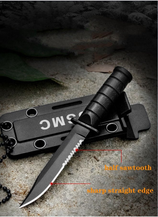 XiuWoo - Stainless Steel Outdoor Knife Camping Straight Knife with Sheath and Chain - Image 1