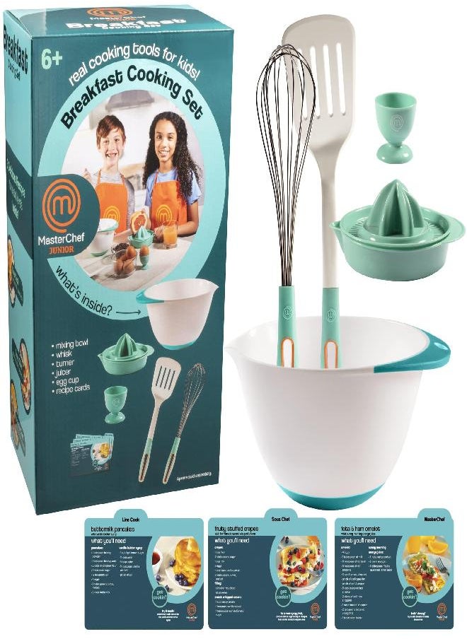 MasterChef Junior - MasterChef Junior Breakfast Cooking Set - 6 Pc Kit Includes Real Cooking Tools for Kids and Recipes - Includes Spatula, Mixing Bowl, Juicer - Homemade Cooking Birthday Party Gift - Image 1