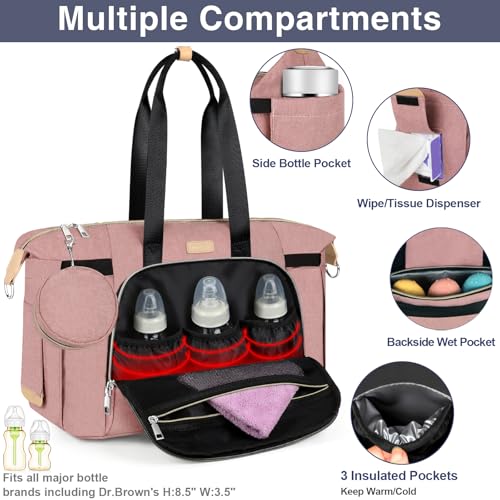 ITIEZY Diaper Bag Tote for Baby 7Pcs - Large Mommy Bag with Portable Changing Pad, Pacifier Case and Organizer Pouches, Multifunctional Hospital Bags for Labor and Delivery Travel Baby Bag for Boy Girl - Image 3
