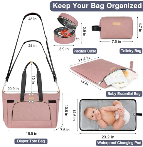 ITIEZY Diaper Bag Tote for Baby 7Pcs - Large Mommy Bag with Portable Changing Pad, Pacifier Case and Organizer Pouches, Multifunctional Hospital Bags for Labor and Delivery Travel Baby Bag for Boy Girl - Image 2