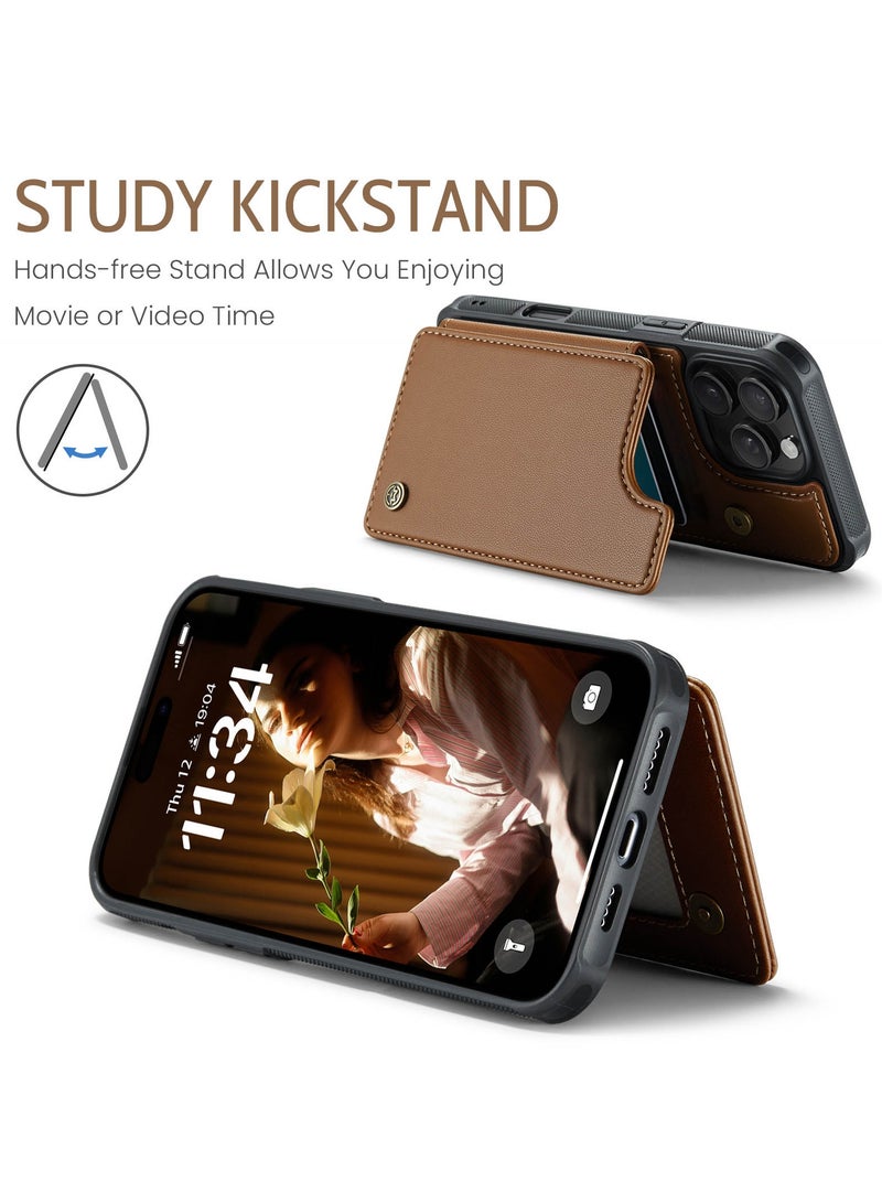 CaseMe Wallet Case for iPhone 16 Pro Premium Handmade Durable PU Leather Slim Shockproof Case with [Double Magnetic Clasp] [Card Holder] [Kickstand] [RFID Blocking] (Brown) - Image 5