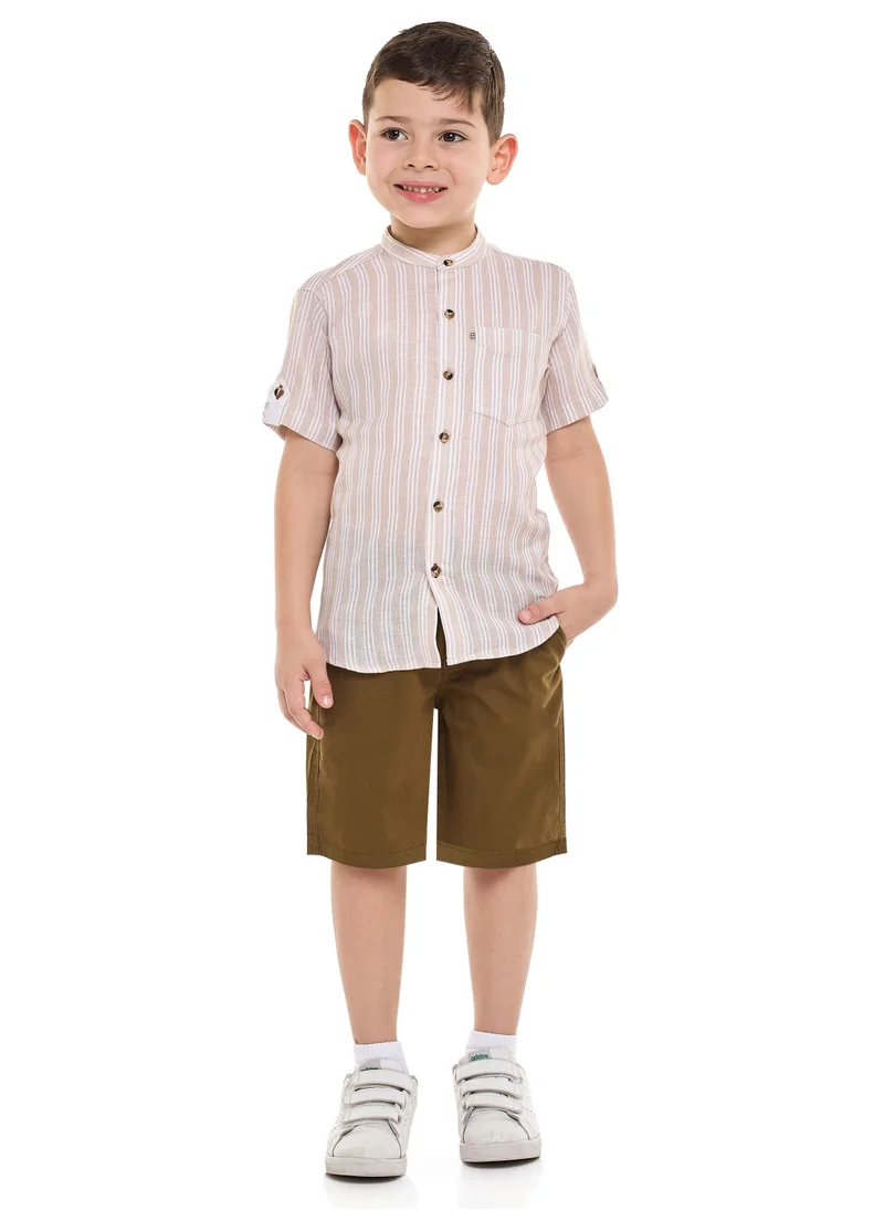 victor and jane Victor and Jane Short Sleeves Mandarin Collar Stripes Shirt & Shorts Set