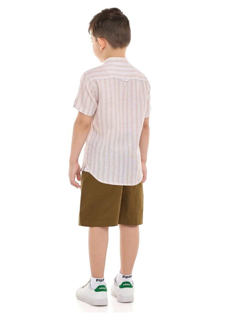 victor and jane Victor and Jane Short Sleeves Mandarin Collar Stripes Shirt & Shorts Set