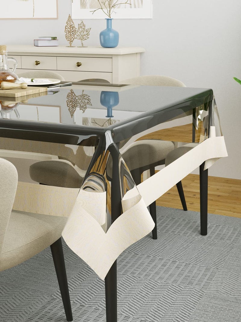 Clasiko 4 Seater Dining Table Cover 54x78 Inches Material PVC Shape Rectangle Pack of 1 Anti Slip Broad Cream Lace - Image 2