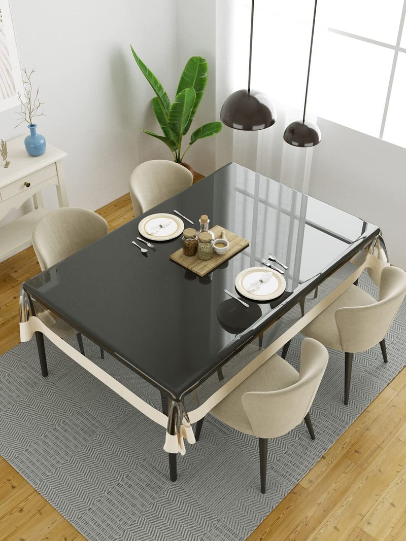 Clasiko 4 Seater Dining Table Cover 54x78 Inches Material PVC Shape Rectangle Pack of 1 Anti Slip Broad Cream Lace - Image 1