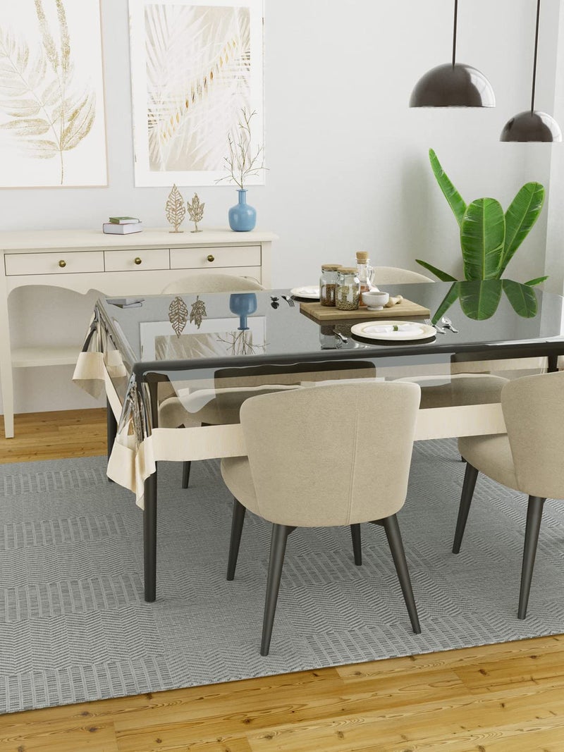 Clasiko 4 Seater Dining Table Cover 54x78 Inches Material PVC Shape Rectangle Pack of 1 Anti Slip Broad Cream Lace - Image 3