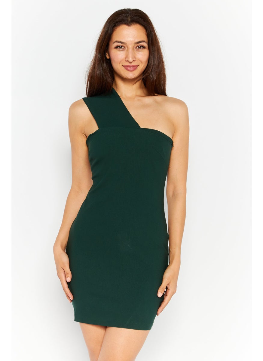 Vesper Women Petite Plain Mini Dress, Dark Green  - Image 1