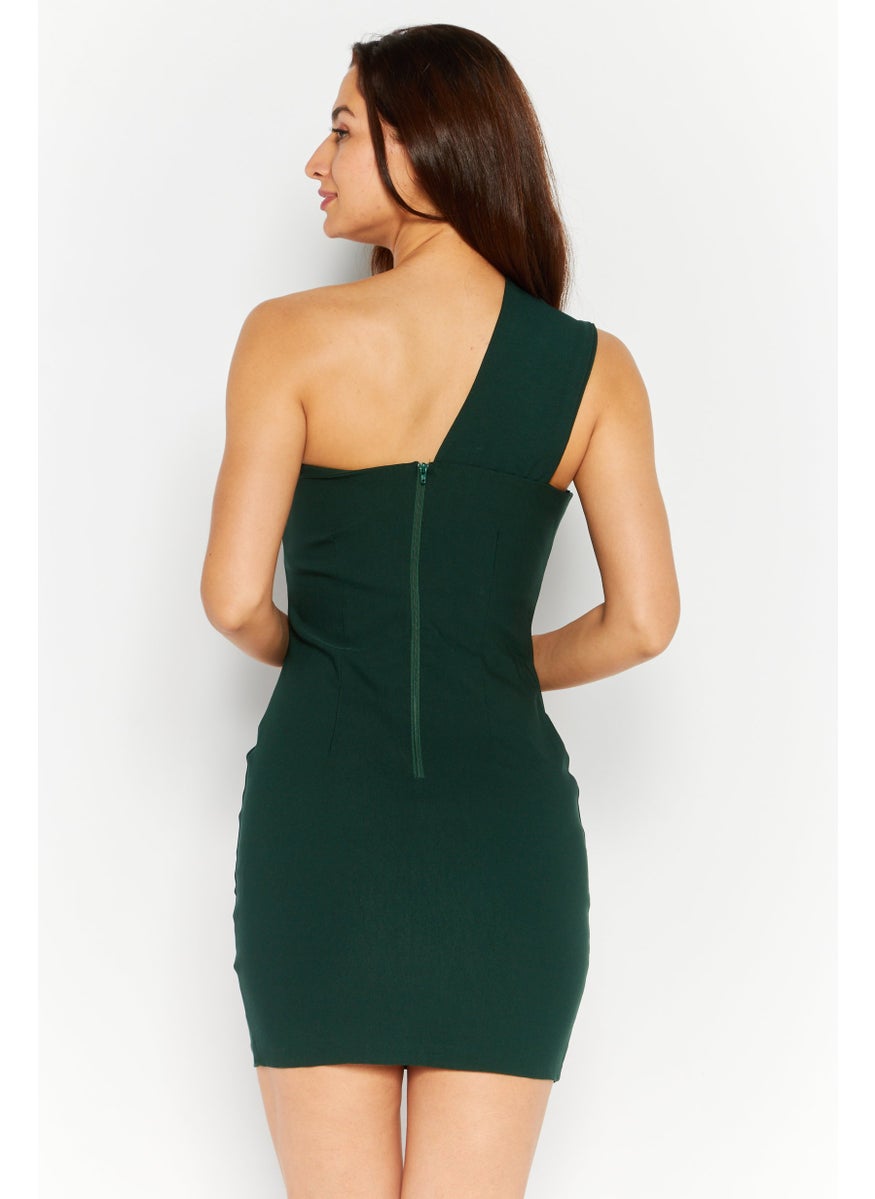 Vesper Women Petite Plain Mini Dress, Dark Green  - Image 4