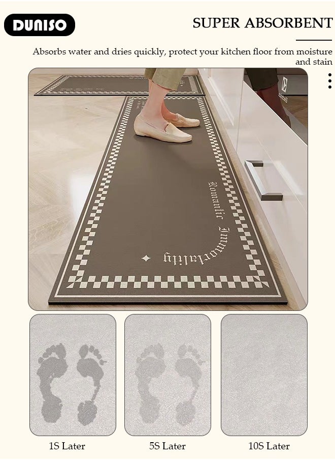 DUNISO 2 PCS  Kitchen Mats and Rugs Set , Non Slip Heavy Duty Standing Mat, Quick Dry Diatom Mud Floor Mat,  Extra Soft and Absorbent Floor Mats for  Kitchen, Bath, Office, Laundry(40*60cm+40*120cm)  - Image 2
