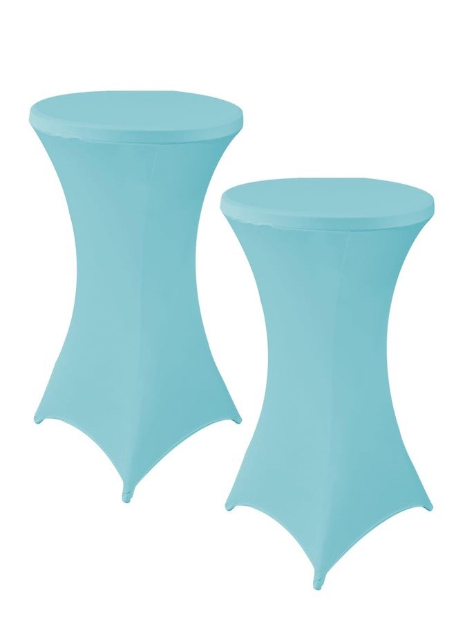HAORUI Spandex Cocktail Table Covers, 2 Pack Fitted Round Highboy Stretch Table Cloths for Party, Bar, Wedding, Birthday, Banquet (Baby Blue, Fit for 30-32" Diameter x 42" Height Tables) - Image 1