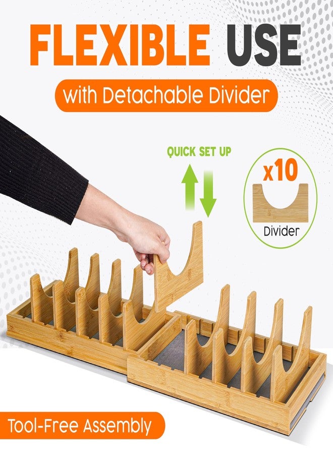 Bewbow [Adjustable] Bamboo Pots and Pans Organizer under Cabinet, Expandable Bakeware & Cutting Board Organizers with Diatomaceous Earth Base & 10 PCS Adjustable Dividers, Tray Organizer for Kitchen Storage - Image 5
