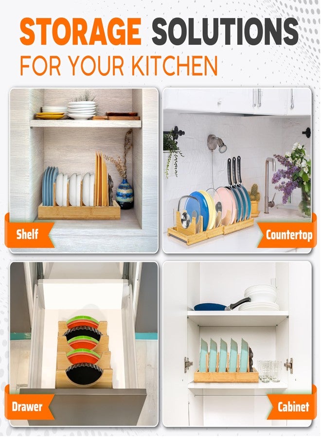 Bewbow [Adjustable] Bamboo Pots and Pans Organizer under Cabinet, Expandable Bakeware & Cutting Board Organizers with Diatomaceous Earth Base & 10 PCS Adjustable Dividers, Tray Organizer for Kitchen Storage - Image 4