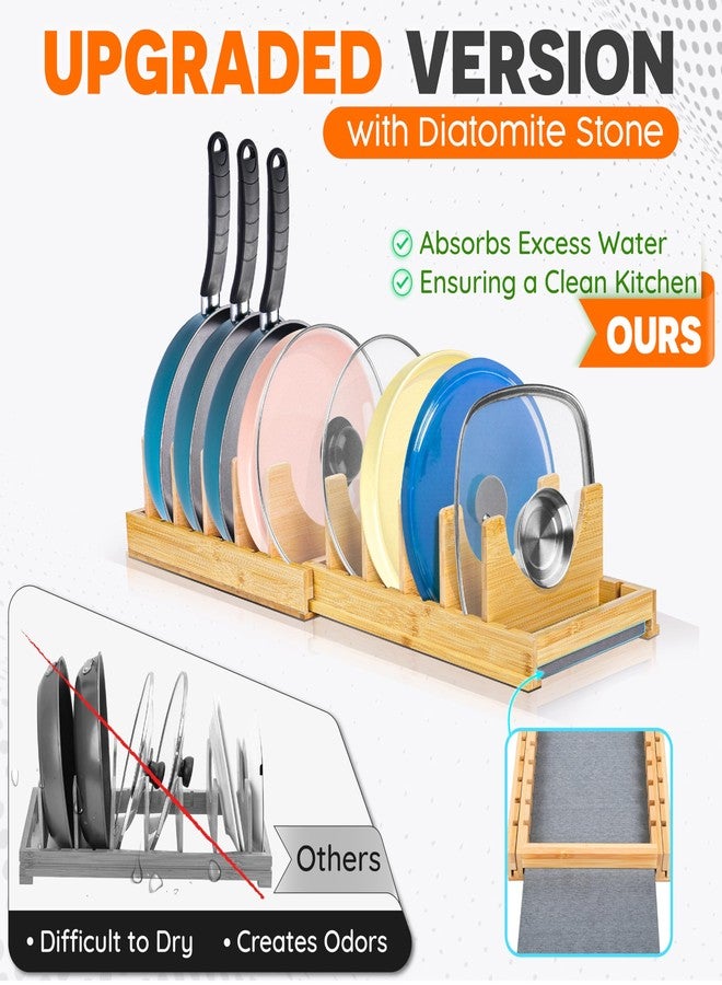 Bewbow [Adjustable] Bamboo Pots and Pans Organizer under Cabinet, Expandable Bakeware & Cutting Board Organizers with Diatomaceous Earth Base & 10 PCS Adjustable Dividers, Tray Organizer for Kitchen Storage - Image 3