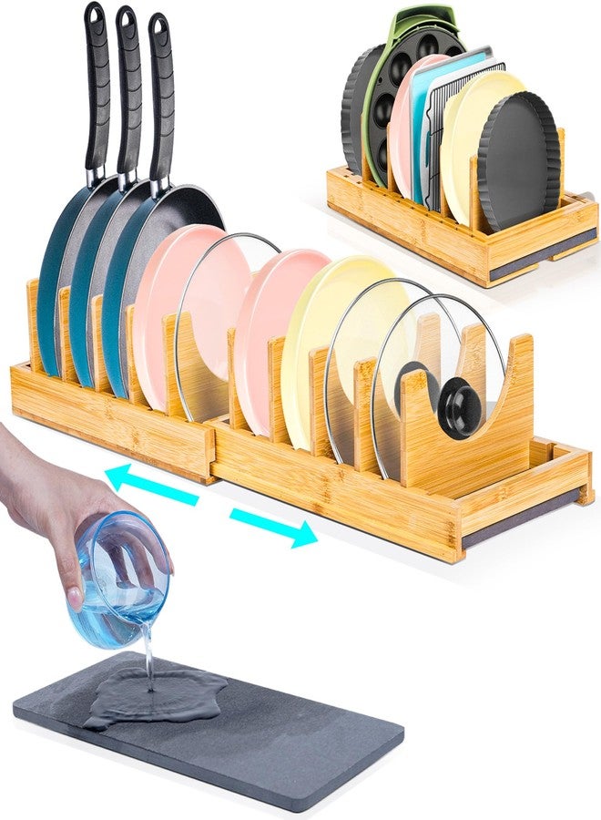 Bewbow [Adjustable] Bamboo Pots and Pans Organizer under Cabinet, Expandable Bakeware & Cutting Board Organizers with Diatomaceous Earth Base & 10 PCS Adjustable Dividers, Tray Organizer for Kitchen Storage - Image 1