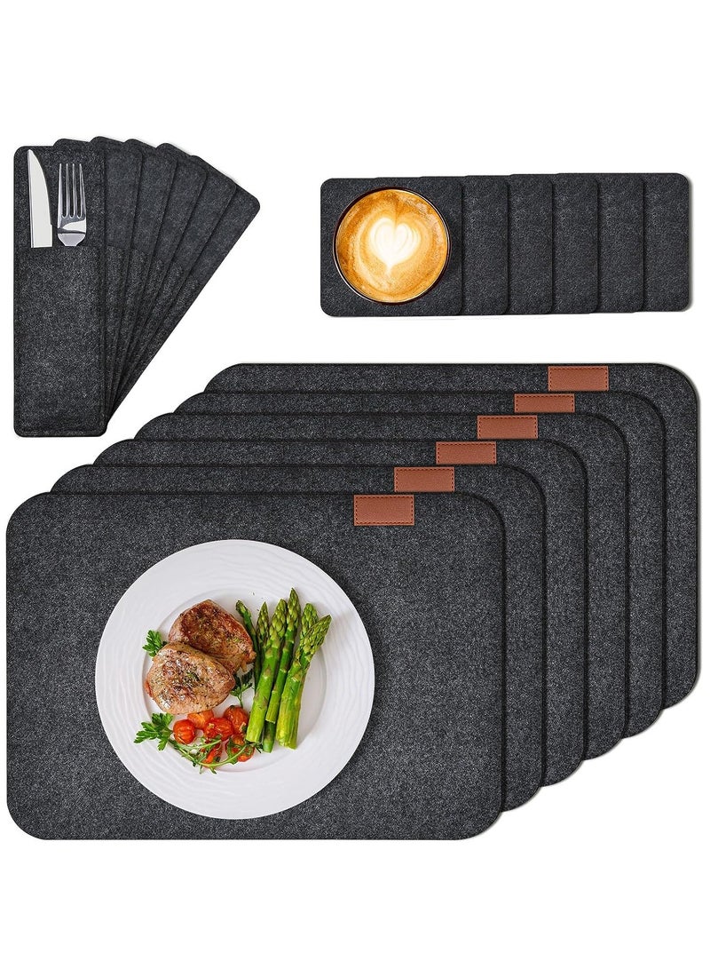 Washable Placemats Set 18 Pieces, 6 Placemats, 6 Coasters, 6 Cutlery Pockets, Felt Coasters Set, Platters, Felt Set - Image 1