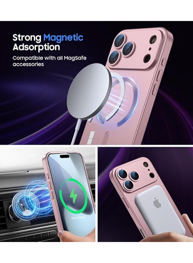 جراب مغناطيسي متوافق مع iPhone 17 Pro [متوافق مع MagSafe] [واقي عدسة الكاميرا المدمج] جراب هاتف رفيع رفيع من السيليكون الناعم المقاوم للصدمات لامع معدني (ذهبي وردي) - Image 3
