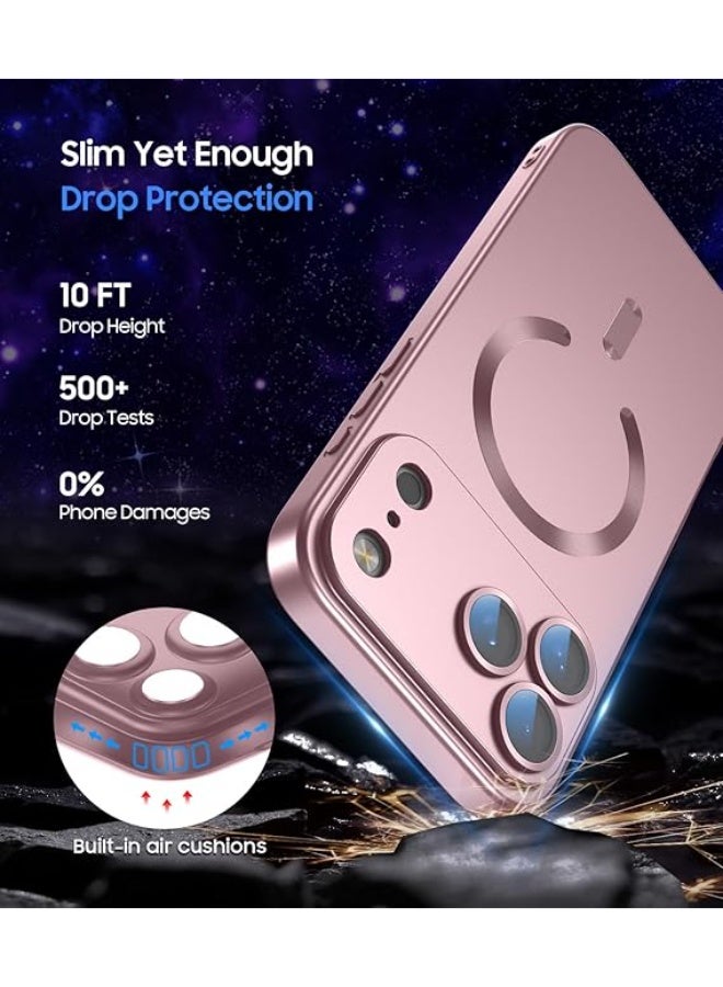 جراب مغناطيسي متوافق مع iPhone 17 Pro [متوافق مع MagSafe] [واقي عدسة الكاميرا المدمج] جراب هاتف رفيع رفيع من السيليكون الناعم المقاوم للصدمات لامع معدني (ذهبي وردي) - Image 5