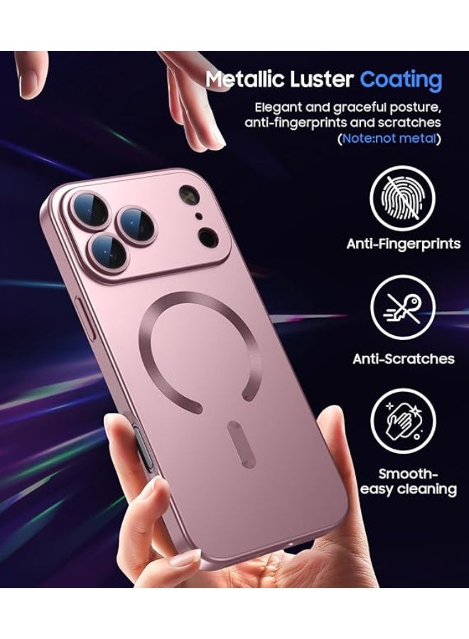 جراب مغناطيسي متوافق مع iPhone 17 Pro [متوافق مع MagSafe] [واقي عدسة الكاميرا المدمج] جراب هاتف رفيع رفيع من السيليكون الناعم المقاوم للصدمات لامع معدني (ذهبي وردي) - Image 4