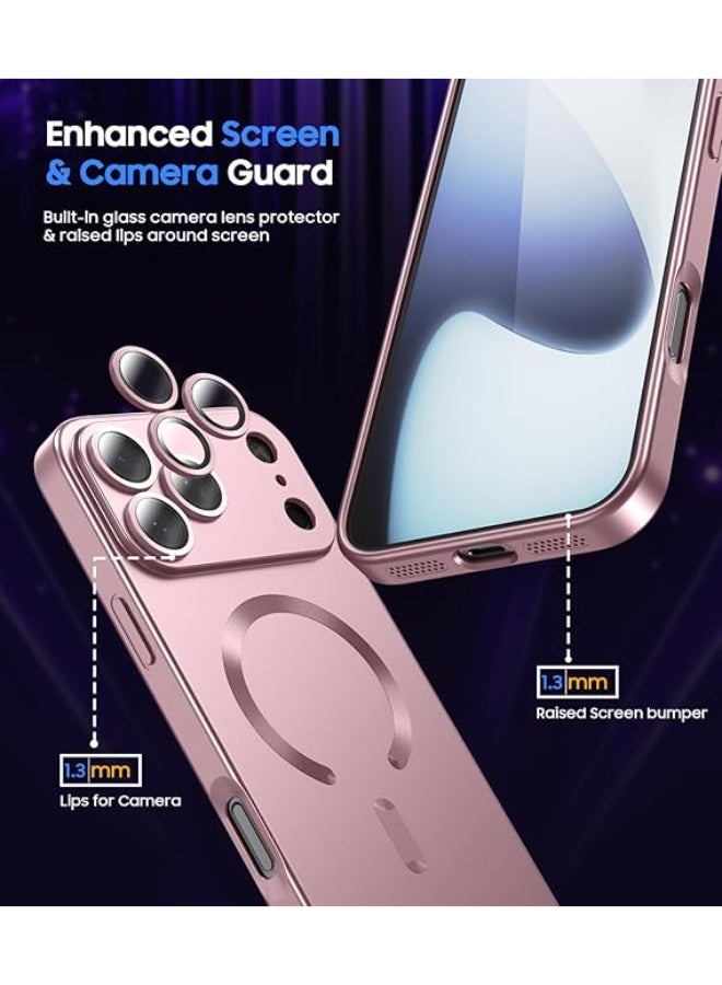 جراب مغناطيسي متوافق مع iPhone 17 Pro [متوافق مع MagSafe] [واقي عدسة الكاميرا المدمج] جراب هاتف رفيع رفيع من السيليكون الناعم المقاوم للصدمات لامع معدني (ذهبي وردي) - Image 2