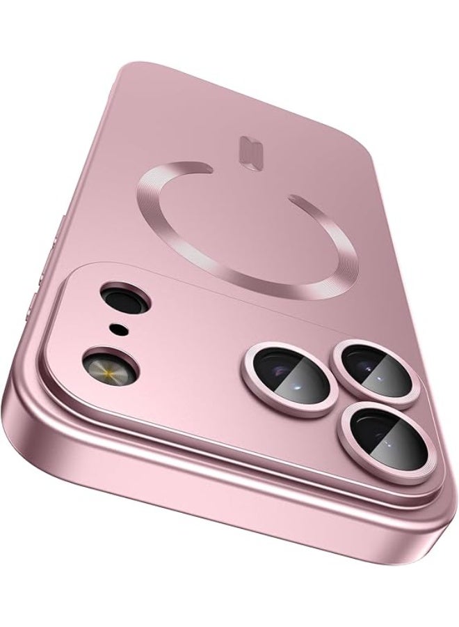 جراب مغناطيسي متوافق مع iPhone 17 Pro [متوافق مع MagSafe] [واقي عدسة الكاميرا المدمج] جراب هاتف رفيع رفيع من السيليكون الناعم المقاوم للصدمات لامع معدني (ذهبي وردي) - Image 1