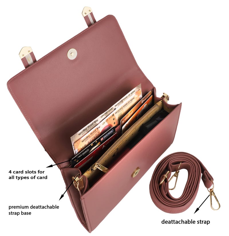 ALSU Women's Peach trendy Sling Bag | deattachable straps |card slots (shd-011pch) - Image 4