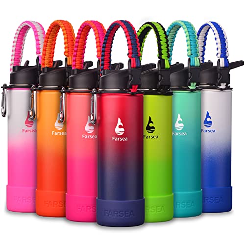 Farsea Insulated Water Bottle With Paracord Handle, Protective Silicone Boot and 2 Lids (Straw Lid & Spout Lid), Stainless Steel Water Bottle Wide Mouth, Double Wall Sweat-Proof BPA-Free, 24 oz - Image 1
