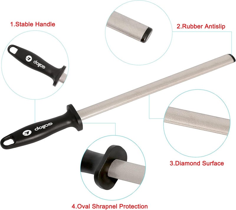 Gallop 12 Inch Diamond Honing Steel,Knife Sharpener Rod,For Sharpening Kitchen Knife, Cooking Knives, Butcher's Knives, Home Gourmet Blades, Garden Tools Sharpening Stick - Image 2