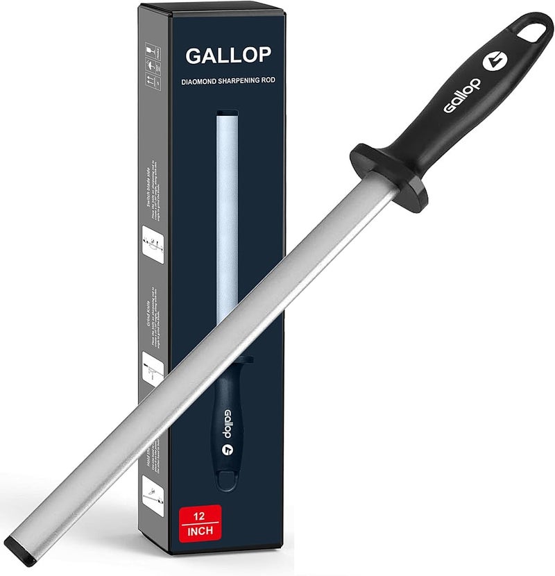 Gallop 12 Inch Diamond Honing Steel,Knife Sharpener Rod,For Sharpening Kitchen Knife, Cooking Knives, Butcher's Knives, Home Gourmet Blades, Garden Tools Sharpening Stick - Image 1
