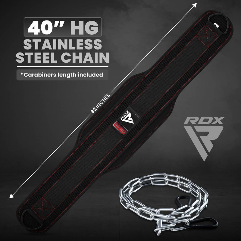 Rdx حزام RDX للغمس لرفع الأثقال، سلسلة فولاذية قابلة للتعديل بطول 36 بوصة، حزام الغمس لتمارين الشد في الصالة الرياضية، كمال الأجسام، رفع الأثقال، اللياقة البدنية، 6 بوصات دعم خلفي مبطن من النيوبرين للرجال والنساء - Image 2