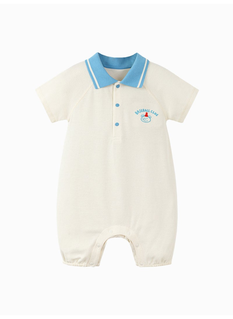 mini bala Unisex Baby Stylish Short - Sleeve Romper, Soft Breathable Textured Fabric, Contrast Polo Collar, Cute Embroidered Detail, Snap Button Closure, Perfect for Daily Outings and Casual Events Infant Romper - Image 1