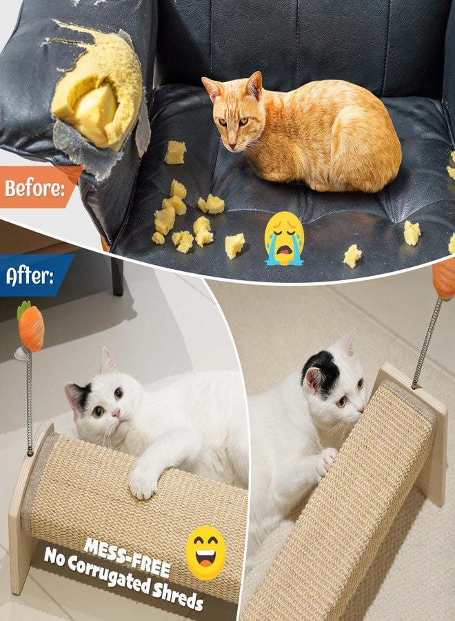 PETKARAY Horizontal Scratching Post, 30" Sisal Cat Scratch Pad, Large Floor Mounted Cat Scratcher with Spring Toy, Protect Furniture for Indoor Kitten - Image 4