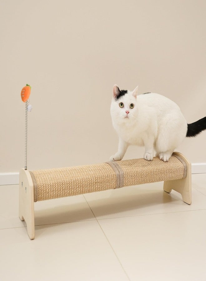 PETKARAY Horizontal Scratching Post, 30" Sisal Cat Scratch Pad, Large Floor Mounted Cat Scratcher with Spring Toy, Protect Furniture for Indoor Kitten - Image 1