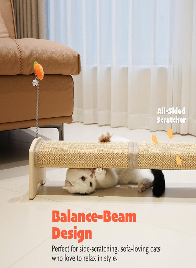 PETKARAY Horizontal Scratching Post, 30" Sisal Cat Scratch Pad, Large Floor Mounted Cat Scratcher with Spring Toy, Protect Furniture for Indoor Kitten - Image 2