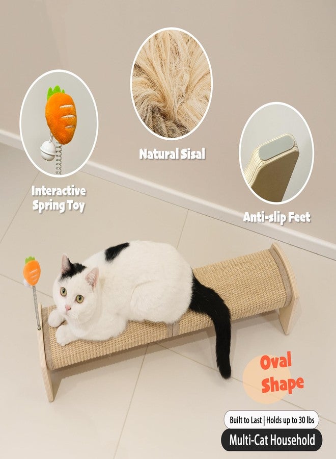 PETKARAY Horizontal Scratching Post, 30" Sisal Cat Scratch Pad, Large Floor Mounted Cat Scratcher with Spring Toy, Protect Furniture for Indoor Kitten - Image 3